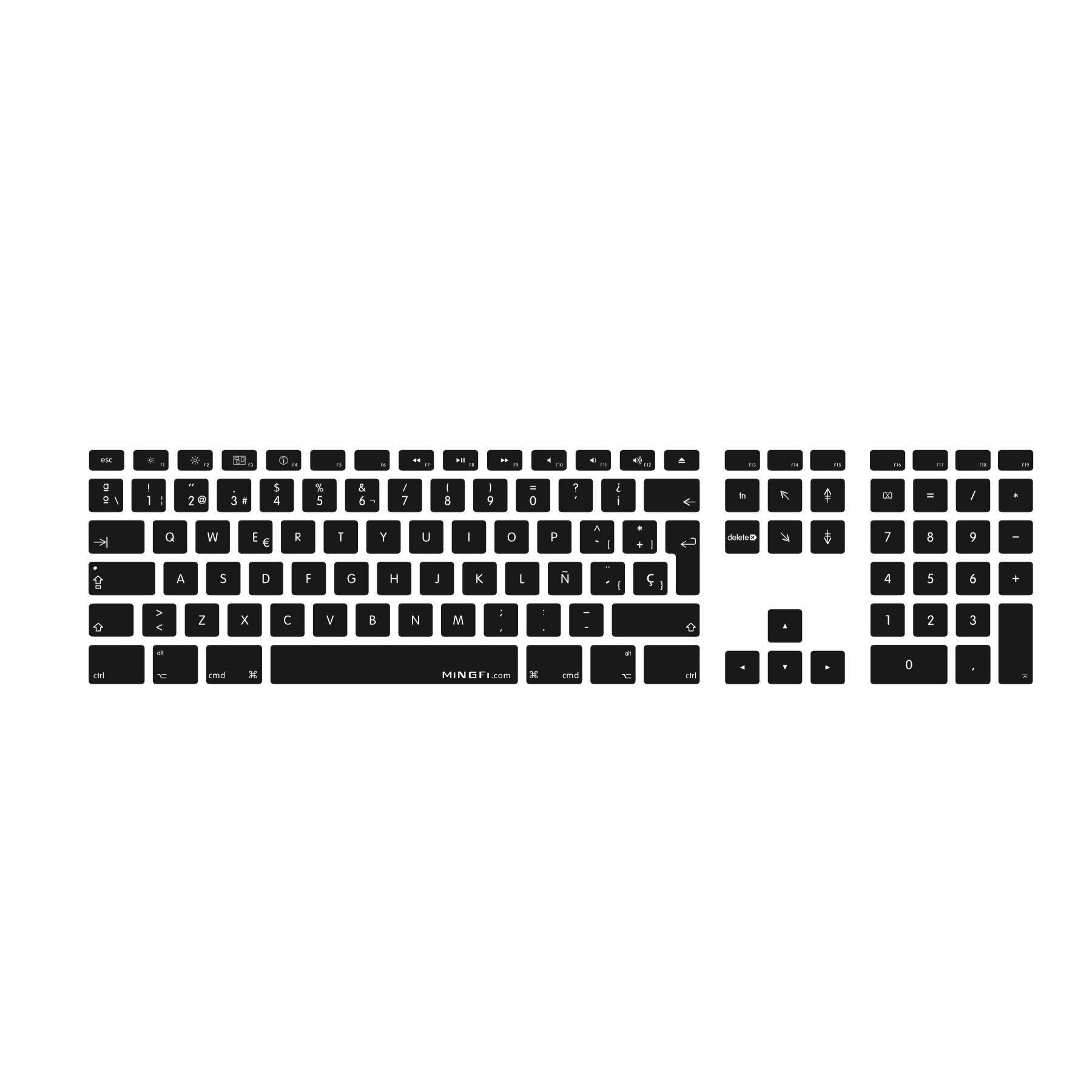 MiNGFi Spanish Silicone Keyboard Cover for USB wired Keyboard with Numeric Keypad (2007-2016) Model A1243 EU/ISO Keyboard layout - Black