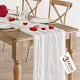 3 Pack White Cheesecloth Table Runner - Valentine's Day 10Ft Gauze Cheese Cloth Table Runner 35x120 Inch Long Romantic Sheer Table Cloth for Wedding Bridal Baby Shower Holiday Decorations