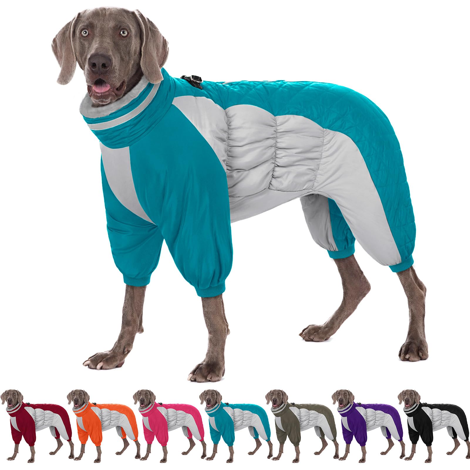 Photo 1 of AOFITEE Fullbody Dog Coat Warm Fleece Dog Jacket, Windproof Dogs Winter Coat with Harness Built in, Reflective Turtleneck Dogs Snowsuit Puffer Jacket, Four Legged Snow Suit for Small Medium Large Pet