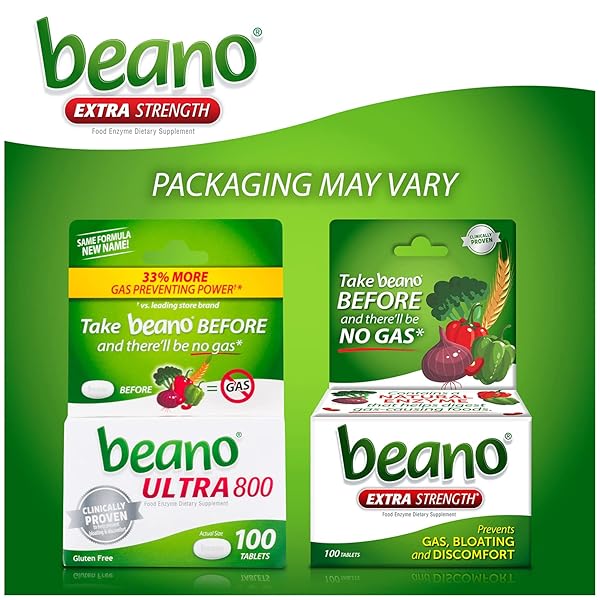BEANO DIGESTIVE ENZYME, PREVENTIVE GAS RELIEF FOR ADULTS, HELPS PREVENT GAS & BLOATING, 100 TABLETS