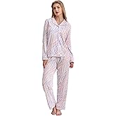 NAP BOUND 100% Cotton Pajamas for Women 2 Piece PJs Set Colorful Zebra L Long Sleeve with 3 Pockets Sleepwear (CBMW,L)