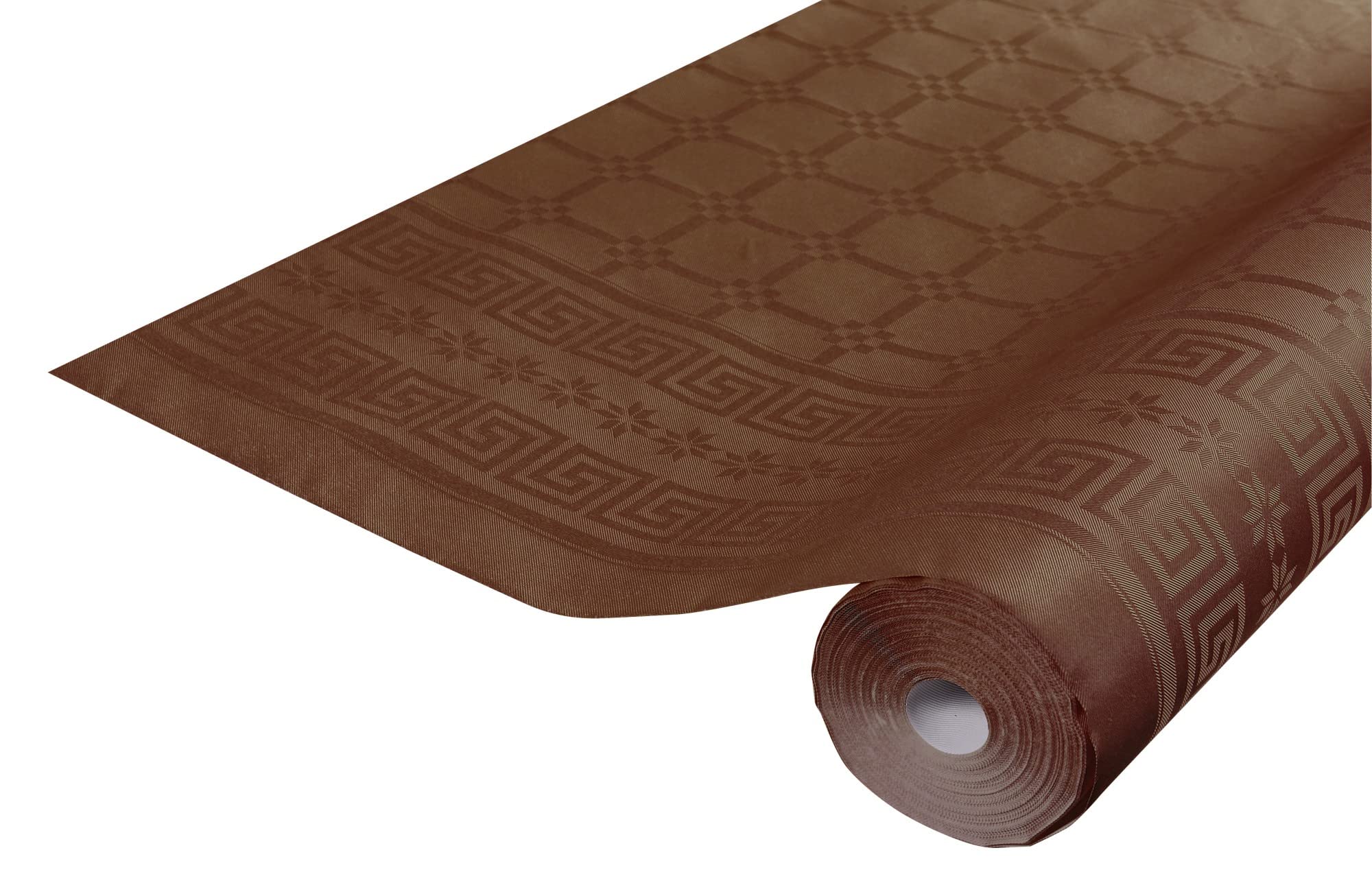 Damask paper disposable tablecloth in roll 25 M long X 1.18 M wide - Damask paper with a chic and classic universal pattern - chocolate (vivid) — image 1