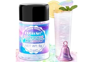 ERCORART Edible Glitter - Luster Dust Edible for Cocktail Food Grade Drink Glitter for Cake Decorations, Easter Eggs, Baking, Macarons, Strawberries - 5g/Bottle (Iridescent)