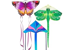 CROGIFT 3 Pack Large Kites - Butterfly Delta Dragonfly Kites Easy to Fly for Adults Kids Beach Park Outdoor Game Activities, Gifts for Easter and Festival