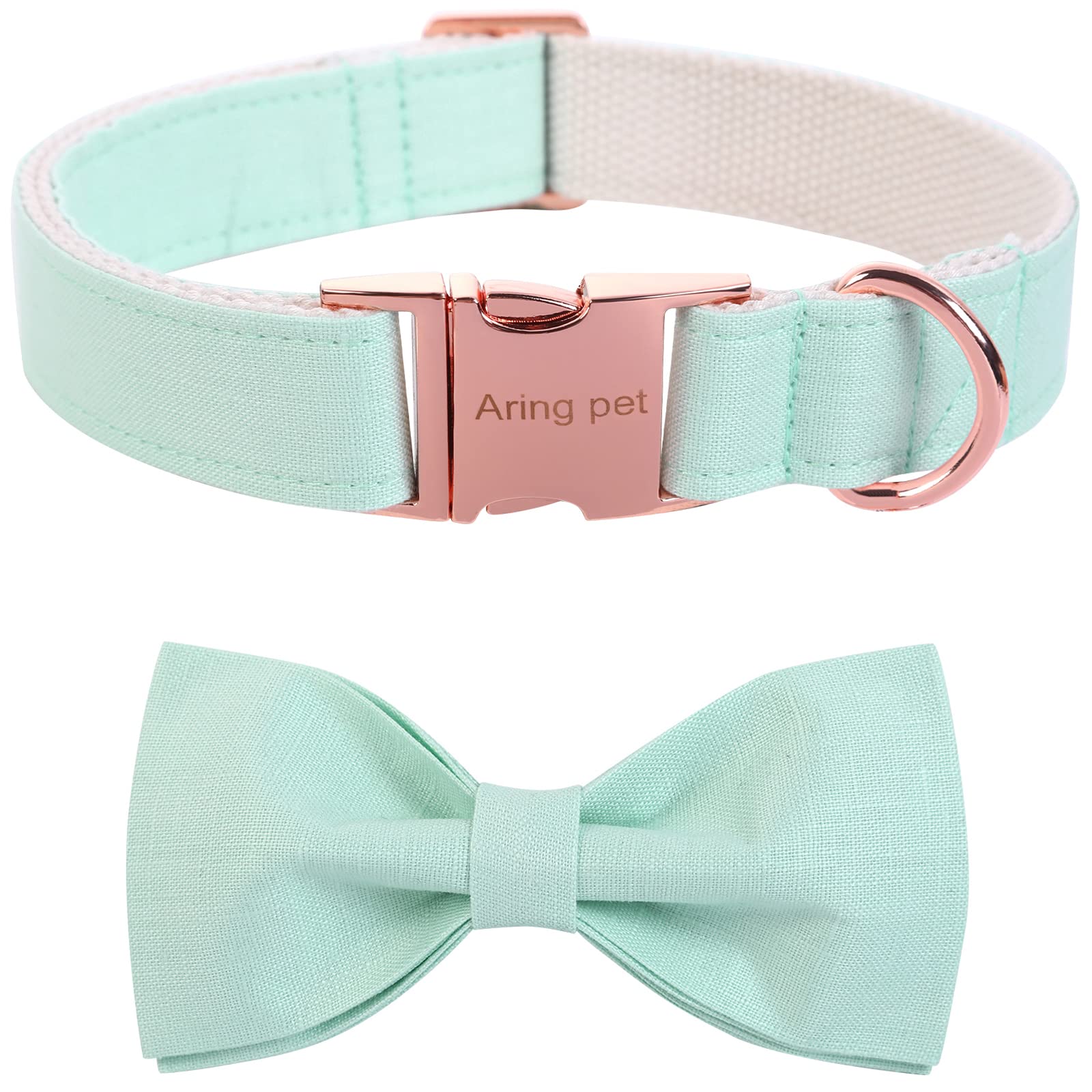 ARING PET Bowtie Dog Collar, Spring Green Dog Collar with Bow, Adjustable Wedding Dog Collars Gift with Metal Buckle for Small Medium Large Boy and Girl Dogs