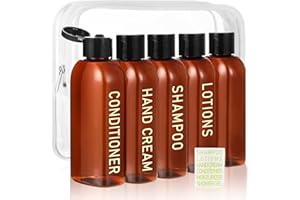 CHEODIN 5 Pack Travel Bottles for Toiletries, 3.4oz TSA Approved Travel Size Containers, Leak Proof Refillable Travel Accessories for Shampoo Conditioner, Plastic Travel Bottles with Toiletry Bag and Label.