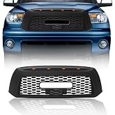 Front Grille Compatible with 2007-2009 Tundra, TRD Style Grille Replacement Mesh Design ABS Front Grill with Lights and Letters, Matte Black