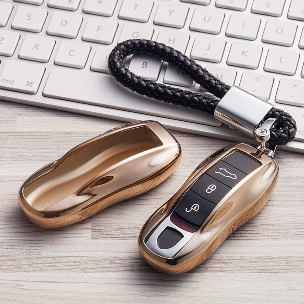 Kerr Louisa Premium Soft TPU 360 Degree Full Protection Key Shell Key Case Cover Compatible with Cayenne MACAN Para Class Keyless Smart Key Fob for Porsche Key Fob Cover (Color : Gold-2)