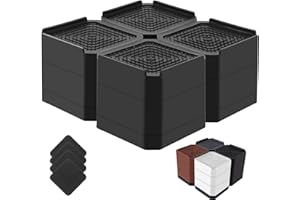 LSTEEKOOP Bed Risers Heavy Duty, Adjustable Furniture Riser Blocks Lift 1.5, 3, 4.3 inches for Couch Table Desk Sofa Chair Legs, Refrigerator, Washing Machine - Support up to 4000 lbs (Black 4 Pack, 3 inch)
