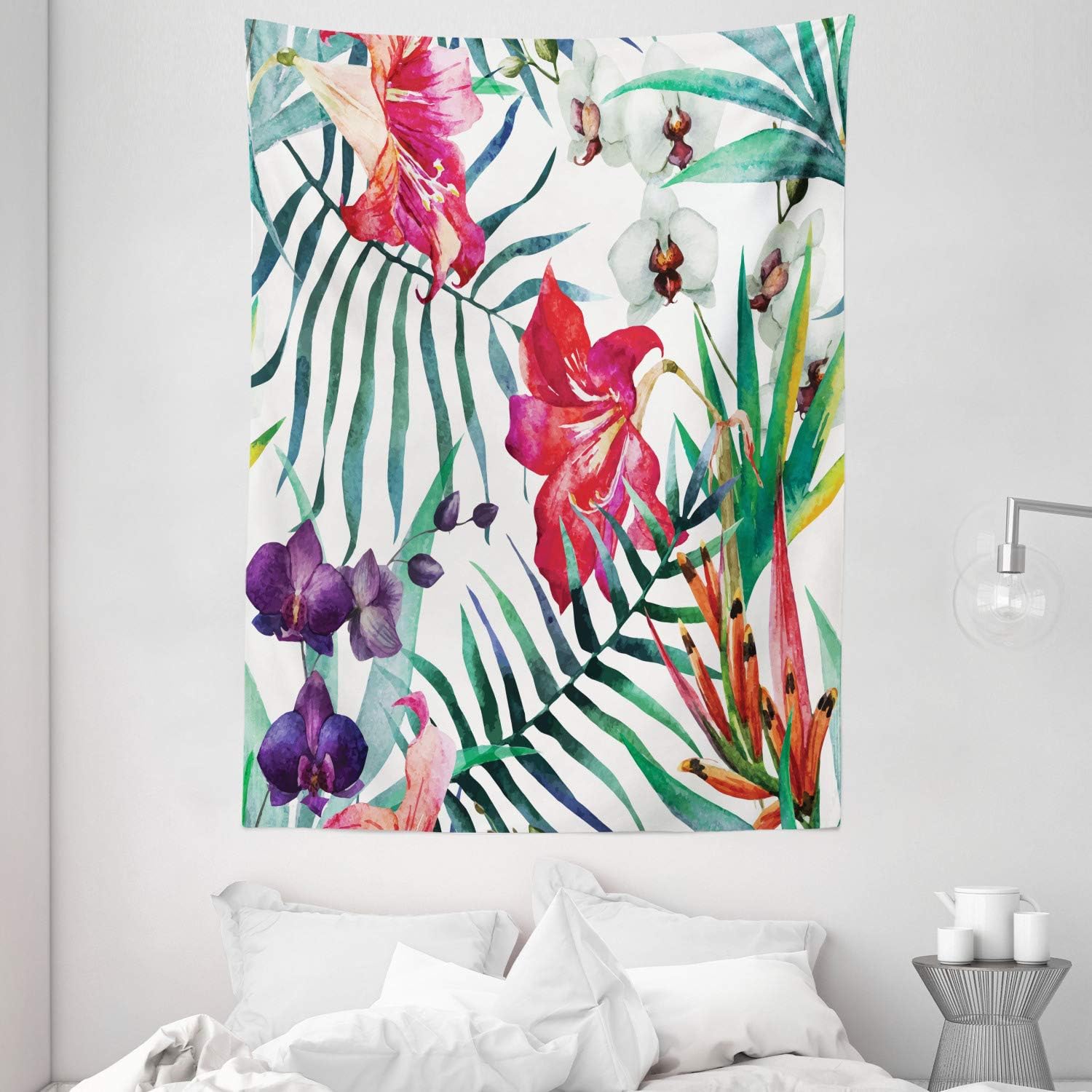 Amazon Com Ambesonne Watercolor Flower Tapestry Tropical Wild