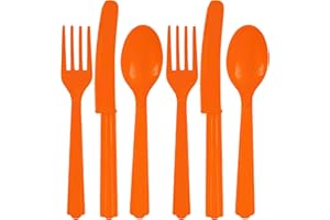 AMSCAN Orange Peel Assorted Plastic Cutlery Set (24 Count) - Durable & Eco-Friendly Design - Perfect Party Supplies For a Colorful Celebration