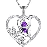 YL Women's Butterfly Necklace 925 Sterling Silver Flower Rose Pendant Birthstone Halo Jewelry