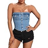SweatyRocks Women's Button Up Strapless Denim Crop Top Y2k Jean Tube Tops