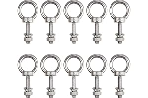 LWCUSNJ 10 Pack M6 x 25mm Threaded Eyebolts with Nuts Washers,Stainless Steel Marine Grade Shoulder Eye Bolt,Eyebolts for DIY, Furniture,Swing, and Outdoor Use (M6 x 25mm)