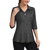 Misyula Style Womens Golf Polo Shirts 3/4 Sleeve Quarter Zip Pullover Dry Fit Tennis Workout Tops S-2XL