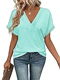 EyMuse V Neck Short Sleeve T-Shirts Womens Tops
