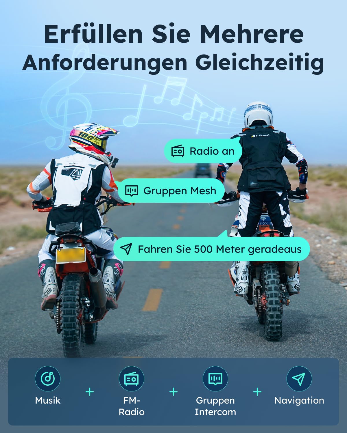 ASMAX S1 Motorrad Bluetooth Headset, Mesh Intercom für 8 Fahrer, Bluetooth 5.4 Helm Gegensprechanlage mit Sprachsteuerung/CloudTalk für 50 Fahrer/FM Radio/Schnellladung/Musik Teilen, Doppelpack 7