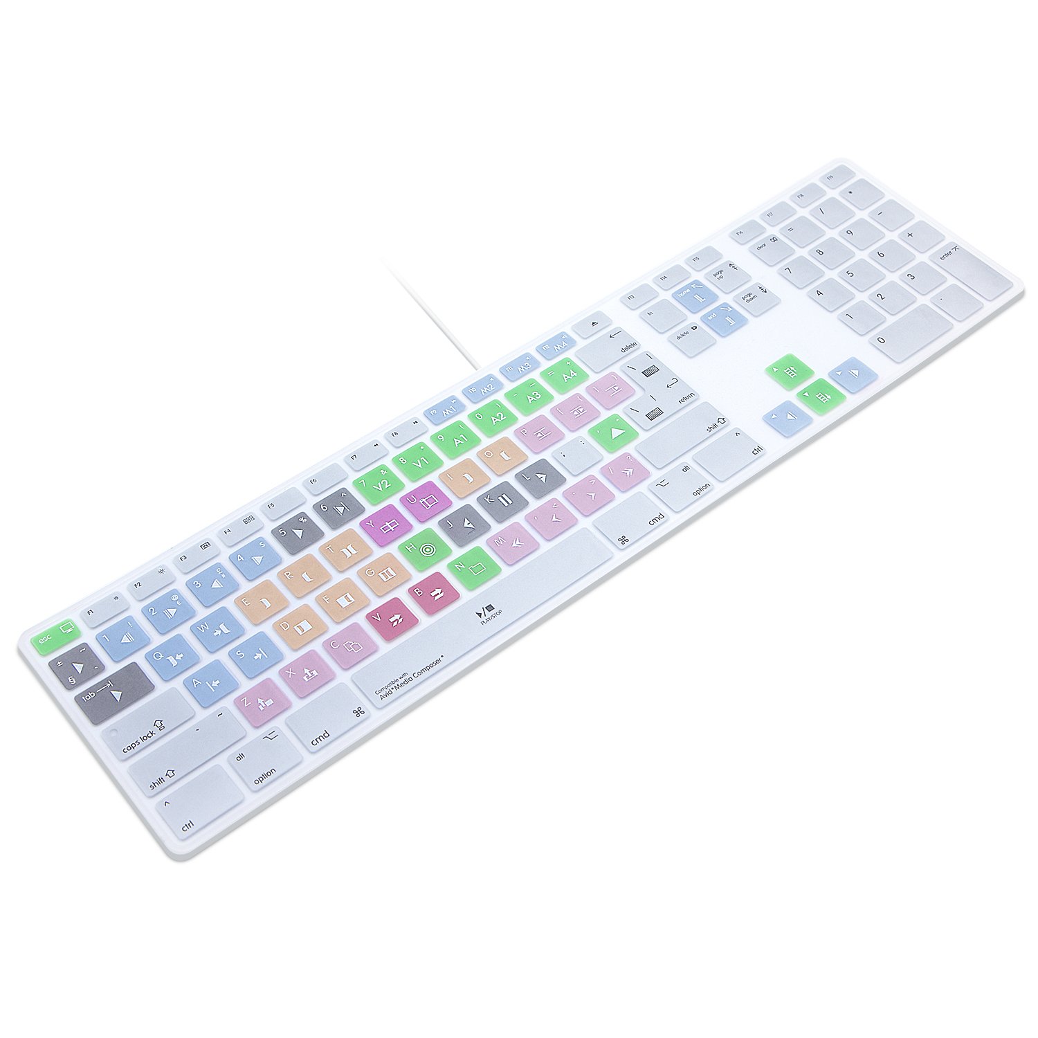 MMDW Avid Media Composer Shortcuts Extended Layout Silicone Keyboard Protective Cover Skin for iMac G6 Aluminum Wired Keyboard MB110B/B (A1243) Numeric Keypad EU/US Version