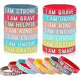 XLIUAX 24pcs Motivational Rubber Bracelets, Silicone Inspirational Quotes Bracelets Fun Motivational Wristbands for Students Kids Teachers School Prizes