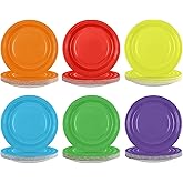 Grencian 120Pcs Rainbow Paper Plates 7" Round Colorful Party Plates Disposable Six Solid Color Plate for Birthday Rainbow Theme Party Wedding Baby Shower Party Decoration