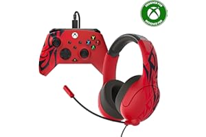 PDP Gaming Xbox Series X|S Red Bundle: REMATCH Wired Gamepad Controller & AIRLITE Wired Headset with Mic, Licensed Xbox One Gamepad, Customizable Joysticks/Triggers in App, Windows PC, Red and Black
