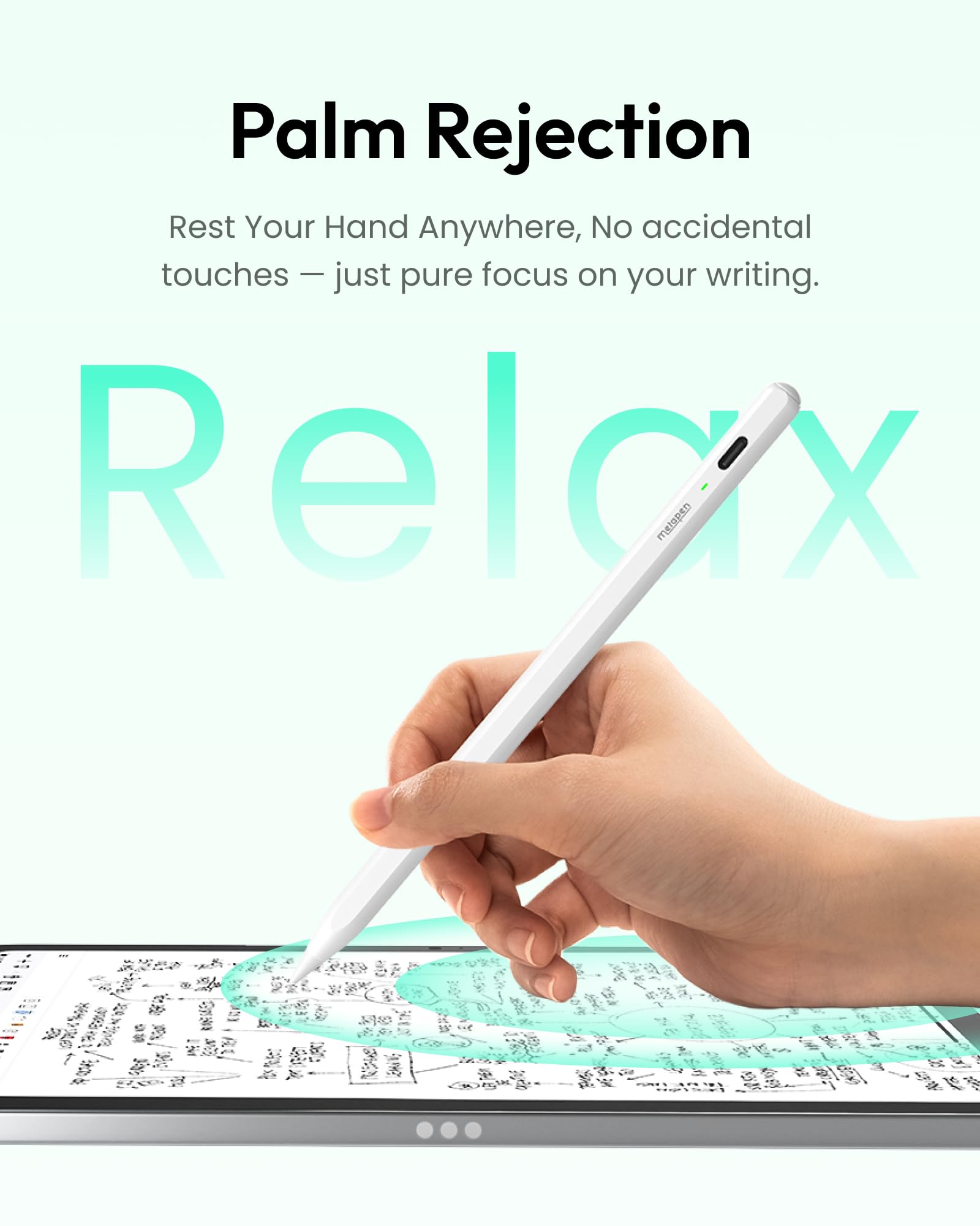 Metapen Pencil Air8 for Apple iPad 2018-2025, 10 Min Faster Charge, Palm Rejection Stylus Pen for iPad a16/11/10/9/8/7/6th Gen, Pro 12.9/11/13-inch M4, Air 3/4/5/M2/M3, Mini 5/6th
