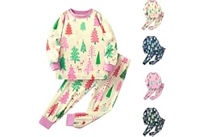 Toddler Girls Christmas Pajama Set 2 Piece Winter Warm Graphic Long Sleeve Shirt Sleepwear Kids Boys (Pink, 5-6 Years)