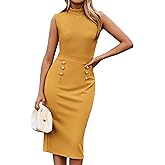 GRACE KARIN 2025 Women's Lightweight Mock Neck Business Work Dress Sleeveless Double Breasted Bodycon Midi Dress