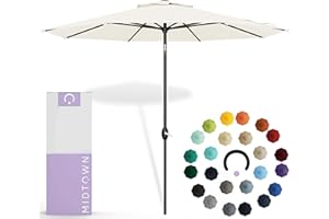 Midtown Umbrellas Sunbrella Umbrella 10 Feet Large Outdoor Umbrella With Sunbrella White Acrylic Fabric - Auto-Tilt Aluminum Frame Large Patio Umbrella For Backyard, Deck, Garden, Pool - Black Pole