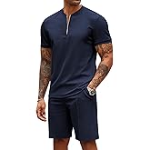 COOFANDY Men's 2 Pieces Outfits Casual Quarter Zip Polo T Shirt and Shorts Set Athletic Jogging Summer Tracksuit
