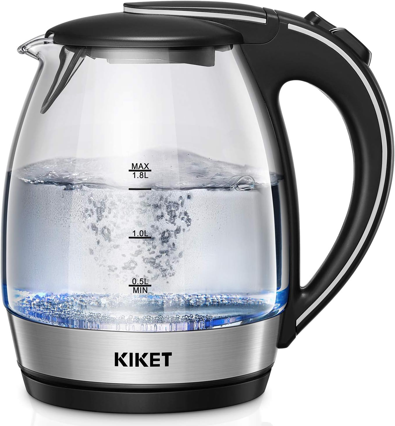Electric Kettle (BPA free), 1.8L Glass Tea Kettle, Fast Boil Cordless Hot Water Kettle with LED Indicator, Auto Shut-off and Boil Dry Protection