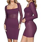 Popilush Long Sleeve Shapewear Dress Mesh Dresses Built in Bra Corset Dresses for Women Tummy Control