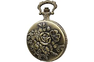 SIMAOTE Vintage Quartz Pocket Watch with Flower Pattern Cover and Chain for Women
