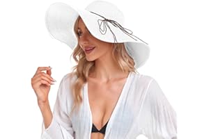 DECHISY Beach Hats for Women, Straw Sun Hat Floppy Wide Brim, Foldable UPF 50+ UV Protection Summer Hat