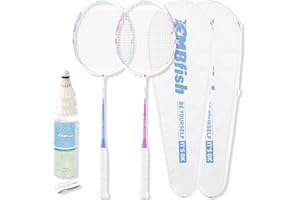 MBFISH Badminton Racket Set with 2 Carbon Fiber Racquets 5U, 3 Shuttlecocks, 2 Racket Grip Tapes and 2 Badminton Bag - Perfect for Outdoor Games and Gym 5U