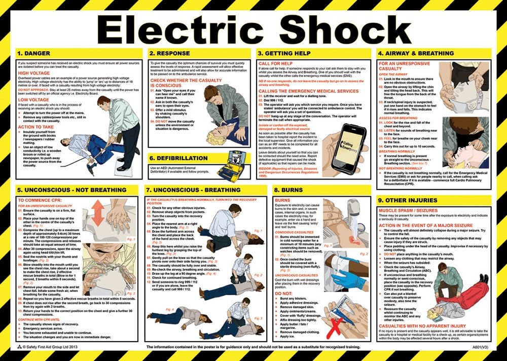 Safety First Aid Group Electric Shock Poster, Laminated (59x42cm), 59x42 cm (Pack of 1)