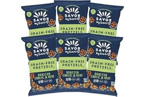 SAVOR STREET FOODS Savor by Suzie, Gluten-Free Pretzel Twists - Grain Free, Nut Free, Non-GMO Vegan, Sugar Free Paleo Snacks, Roasted Garlic & Herb, 6-pack