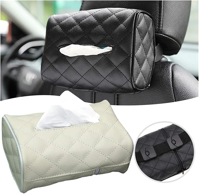 WBCMWH Car Back Seat Headrest Hanging Tissue Box Convenient For Car PU