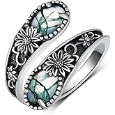 qielizhu Moss Agate Ring Sterling Silver Vintage Antique Spoon Thumb Rings for Women Adjustable Moss Agate Jewelry Gifts (Use Oxidation Process and Retro Do Old)