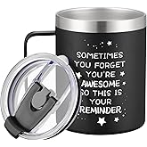 COMOOO Gifts For Men Women,Sometimes You Forget You Are Awesome Coffee Tumbler with Handle, 14oz Stainless Steel Coffee Mug Gift for Christmas, Birthday, Families, Friends, Coworkers, Black Tumbler