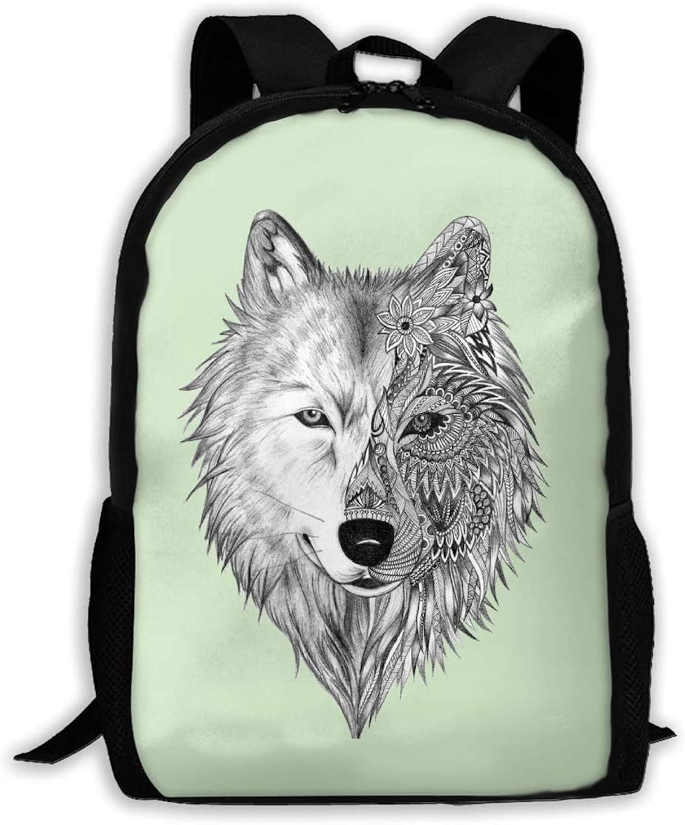 TTmom Unisex Bookbag Wolf Head Printed Unisex Backpack Shoulder Bag