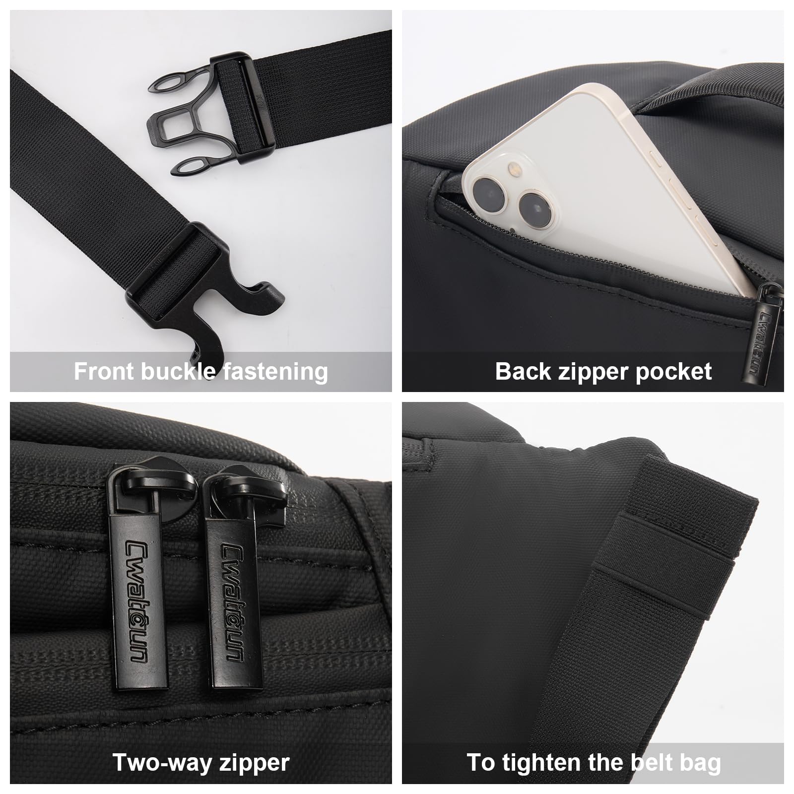 Cwatcun Waterproof Camera Waist Bag Compact Camera Case, Lightweight Portable Fanny Pack, Daily Carry Storage Case Crossbody Bag for Canon, Nikon, Sony, Fuji DSLR/SLR/Mirrorless Camera, Lens, Black