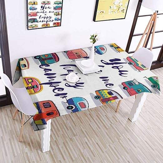 Amazing Camper Decor Oblong Tablecloths 60" x 104", You Make Me Happy