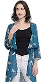 Serein Women's Teal Blue Botanical Floral Print Georgette Shrug/Long Jacket