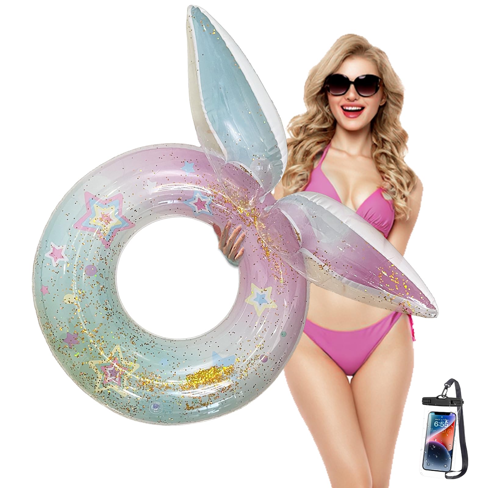 Inflatable Mermaid Swimming Ring with Glitter Sequins Pool Float Rubber Ring Swim Tube for Adults Kids Water Sports Beach Party Girls Toys Decoration