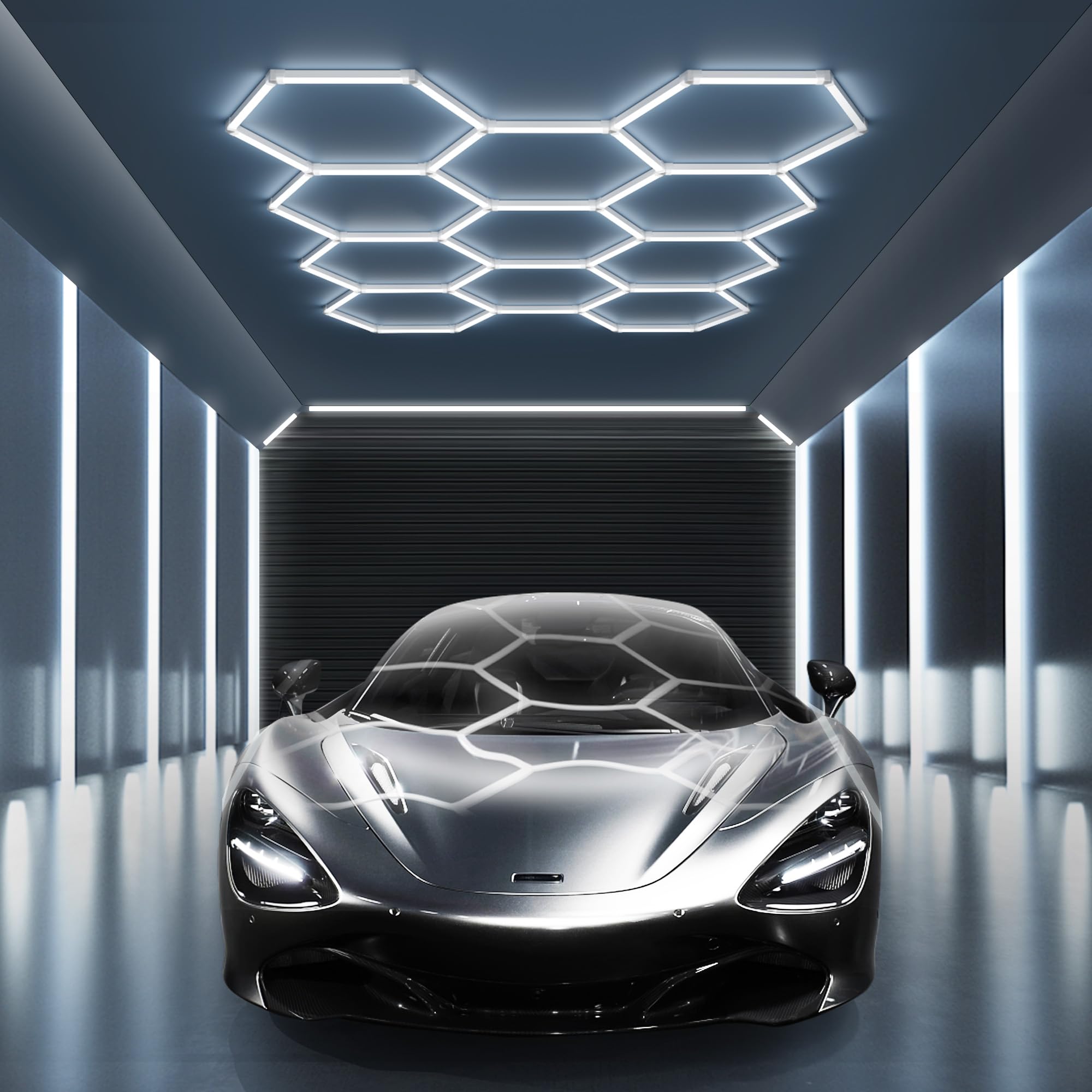 MODERN 11 Hexagon LED Garage Light, Ultra-Bright 6500K Natural White, 11 Grids for Garage, Mall, Shop, and Auto Detailing. Image