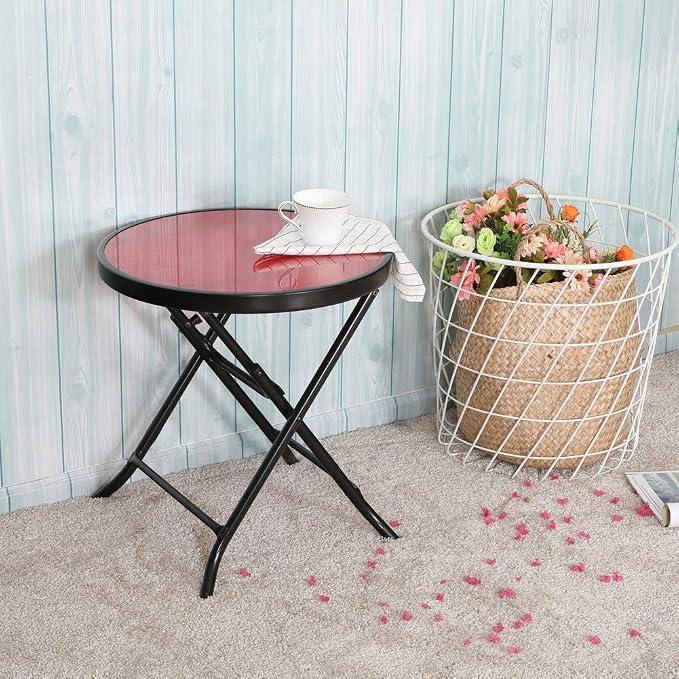 Red Captiva Designs 18 Patio Small Side Table Little Folding Glass Table Patio Lawn Garden Patio Furniture Accessories