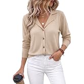 EVALESS Womens Wool Blend Cardigan Sweaters Button Knit Tops | Soft Knit Feel Womens Sweaters, Lapel Collar V Neck 2026 Fall Sweater, Office Work Outfits Work Cardigan