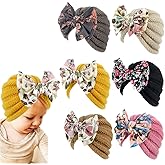 XYX Winter Baby Toddlers Breathable Cotton Beanie Hat Newborn Knotted Hat Cute Warm Knit Soft Turban Bow Knot Cap (Hat-multicolored3)