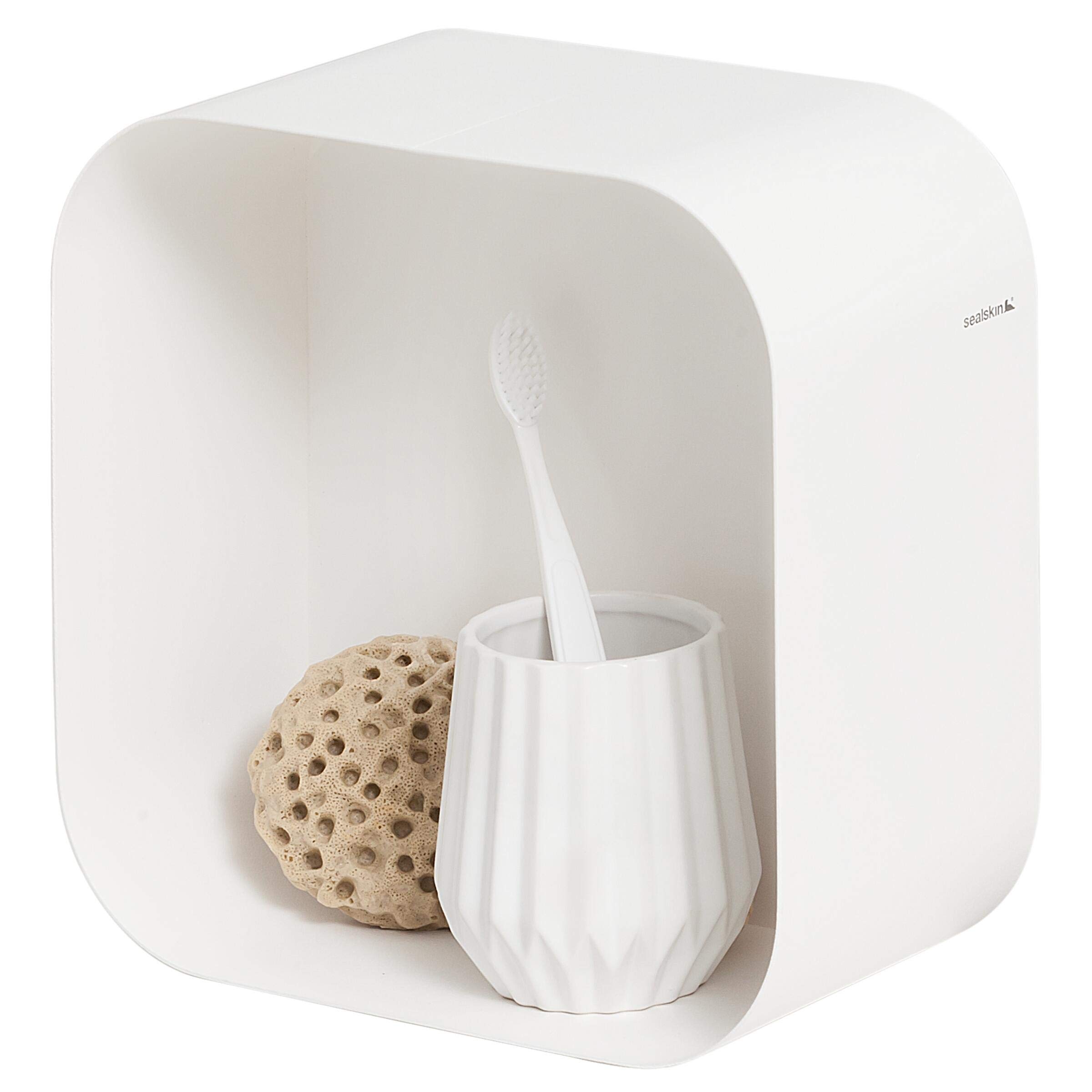 Sealskin Brix Floating Wall Cube Small, Metal, White, 24 x 24 x 12 cm